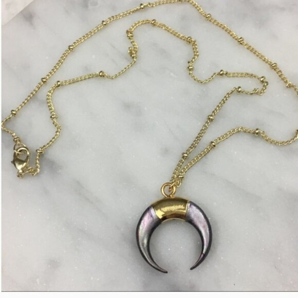 Boho 18K Gold Double Horn Crescent Necklace nwot - Picture 1 of 5